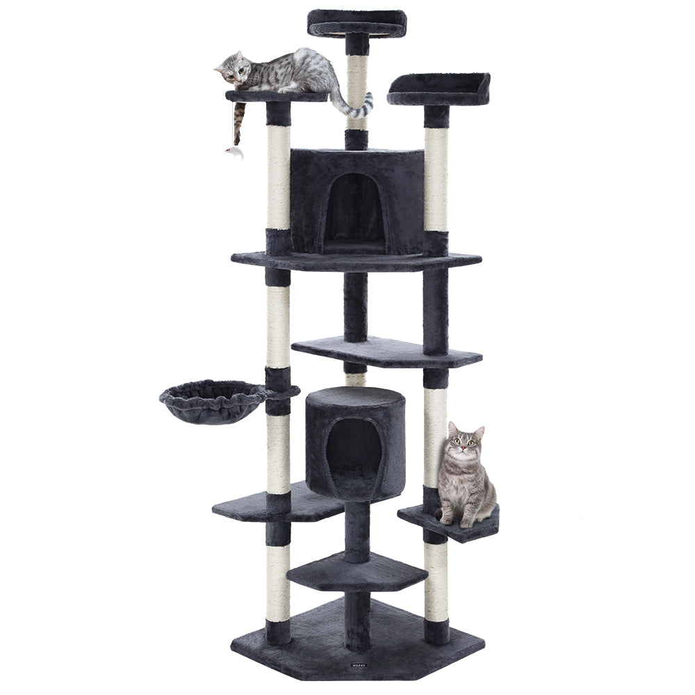 I.Pet Cat Tree 203Cm Tower Scratching Post Scratcher Condo Trees House Bed Grey Furniture & Scratchers