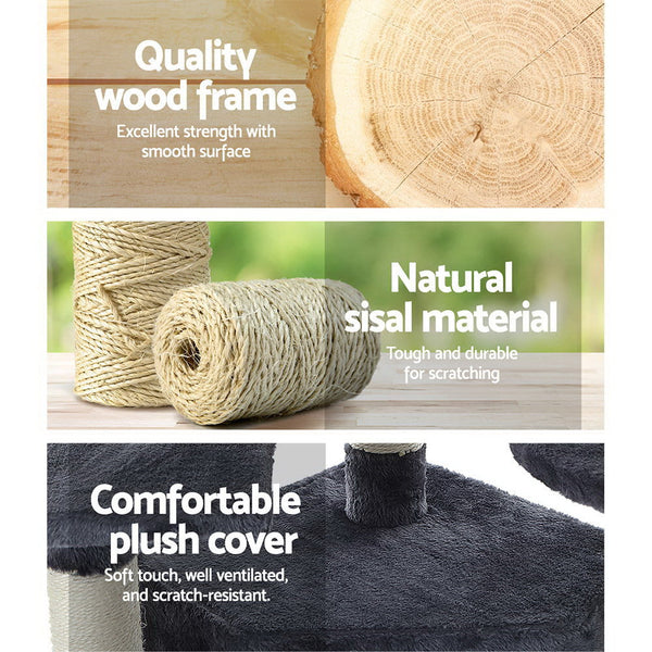 I.Pet Cat Tree 203Cm Tower Scratching Post Scratcher Condo Trees House Bed Grey Furniture & Scratchers