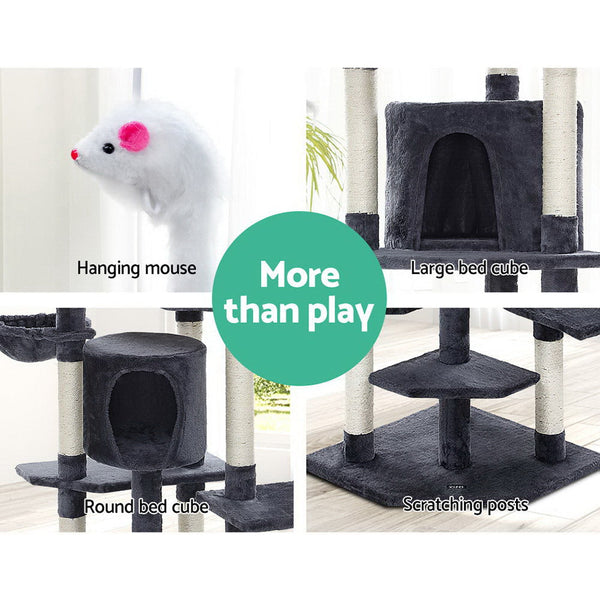 I.Pet Cat Tree 203Cm Tower Scratching Post Scratcher Condo Trees House Bed Grey Furniture & Scratchers