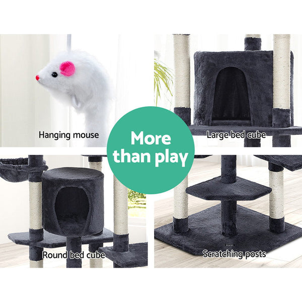 I.Pet Cat Tree 203Cm Tower Scratching Post Scratcher Condo Trees House Bed Grey Furniture & Scratchers