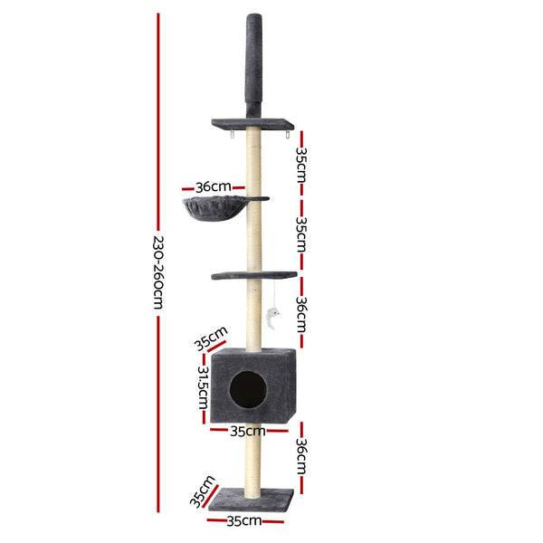 I.Pet Cat Tree 260Cm Tower Scratching Post Scratcher Floor Ceiling Cats Bed Dark Grey Furniture & Scratchers
