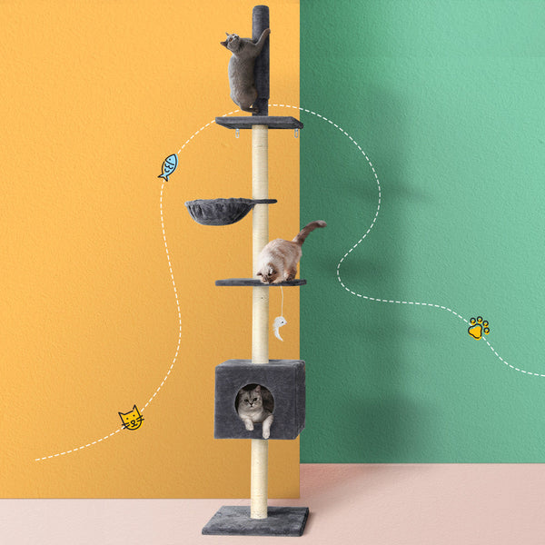 Furniture & Scratchers I.Pet Cat Tree 260Cm Tower Scratching Post Scratcher Floor Ceiling Cats Bed Dark Grey