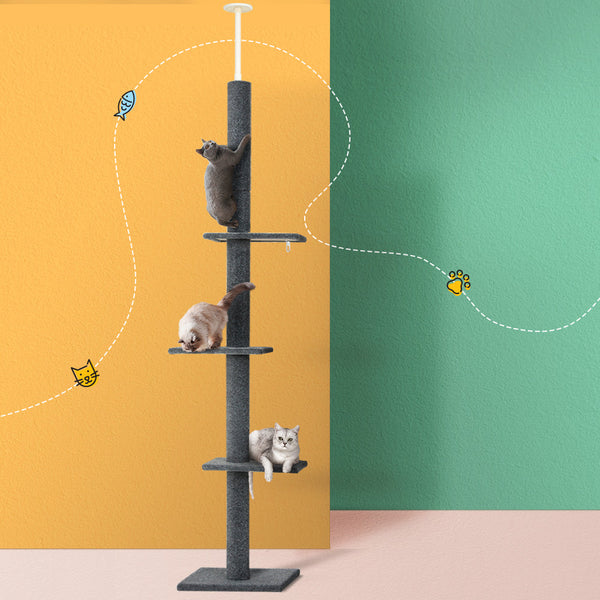 I.Pet Cat Tree 290Cm Tower Scratching Post Scratcher Floor Ceiling Cats Bed Grey Furniture & Scratchers