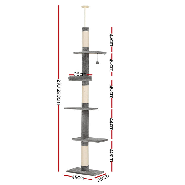 I.Pet Cat Tree 290Cm Tower Scratching Post Scratcher Floor Ceiling Cats Bed Furniture & Scratchers