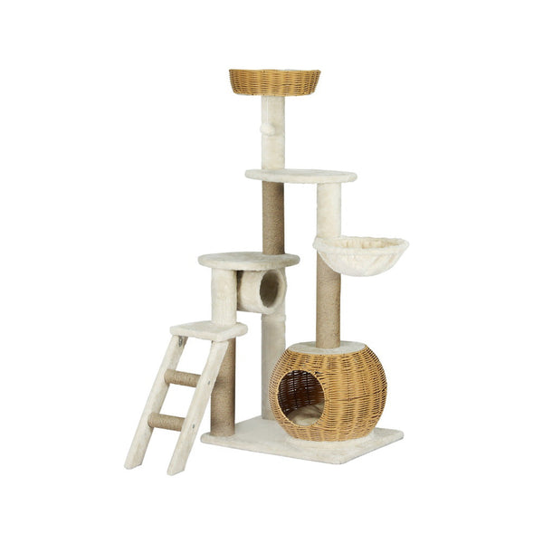 I.Pet Cat Tree 138Cm Tower Scratching Post Scratcher Wood Bed Condo House Rattan Ladder Furniture & Scratchers