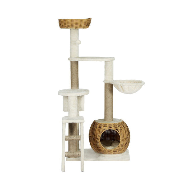I.Pet Cat Tree 138Cm Tower Scratching Post Scratcher Wood Bed Condo House Rattan Ladder Furniture & Scratchers