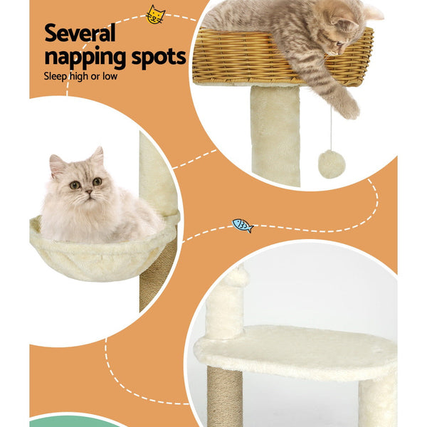 I.Pet Cat Tree 138Cm Tower Scratching Post Scratcher Wood Bed Condo House Rattan Ladder Furniture & Scratchers