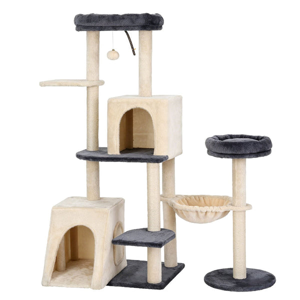 I.Pet 133Cm Rotatable L Shape Cat Tree Tower With Scratching Post Grey/Beige Furniture & Scratchers