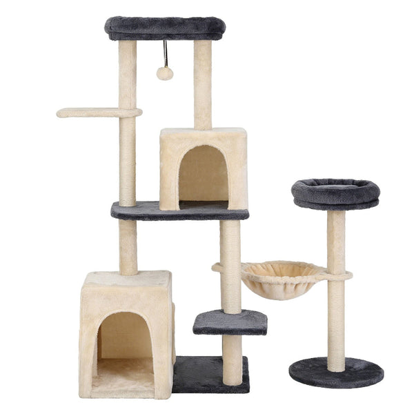 I.Pet 133Cm Rotatable L Shape Cat Tree Tower With Scratching Post Grey/Beige Furniture & Scratchers