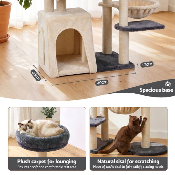 I.Pet 133Cm Rotatable L Shape Cat Tree Tower With Scratching Post Grey/Beige Furniture & Scratchers