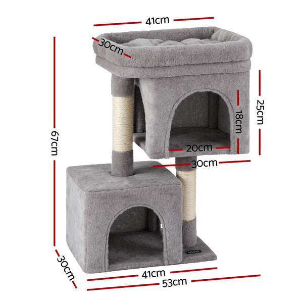 I.Pet Cat Tree 67Cm Tower Scratching Post Trees Scratcher Condo House Light Grey Furniture & Scratchers