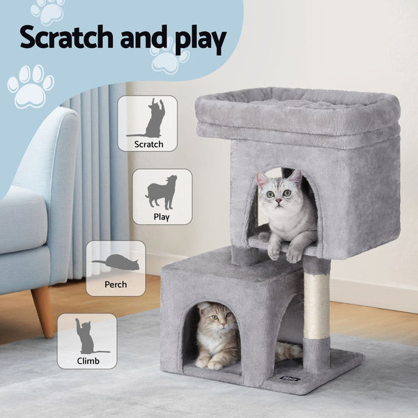 I.Pet Cat Tree 67Cm Tower Scratching Post Trees Scratcher Condo House Light Grey Furniture & Scratchers