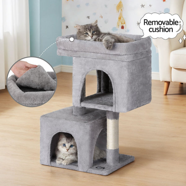 I.Pet Cat Tree 67Cm Tower Scratching Post Trees Scratcher Condo House Light Grey Furniture & Scratchers