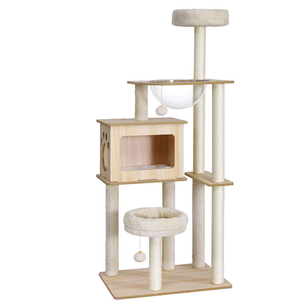I.Pet Cat Tree Tower Scratching Post Scratcher 142Cm Wood Bed Condo House Furniture & Scratchers