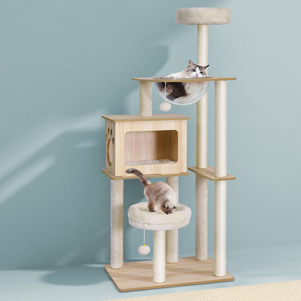 I.Pet Cat Tree Tower Scratching Post Scratcher 142Cm Wood Bed Condo House Furniture & Scratchers
