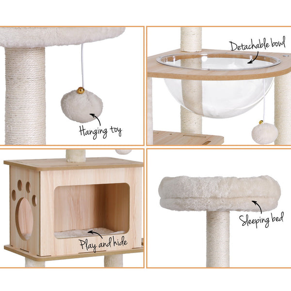 I.Pet Cat Tree Tower Scratching Post Scratcher 142Cm Wood Bed Condo House Furniture & Scratchers