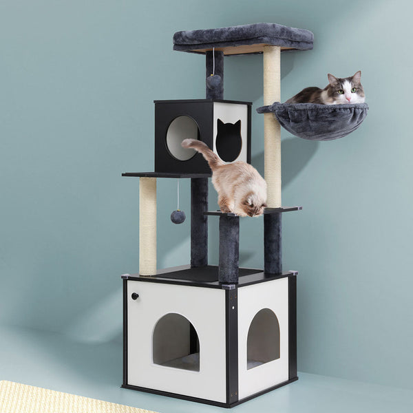 I.Pet Cat Tree Tower Scratching Post Scratcher 144Cm Wood Bed Condo House Cabinet Furniture & Scratchers