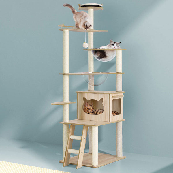 I.Pet Cat Tree Tower Scratching Post Scratcher 174Cm Wood Bed Condo House Ladder Furniture & Scratchers