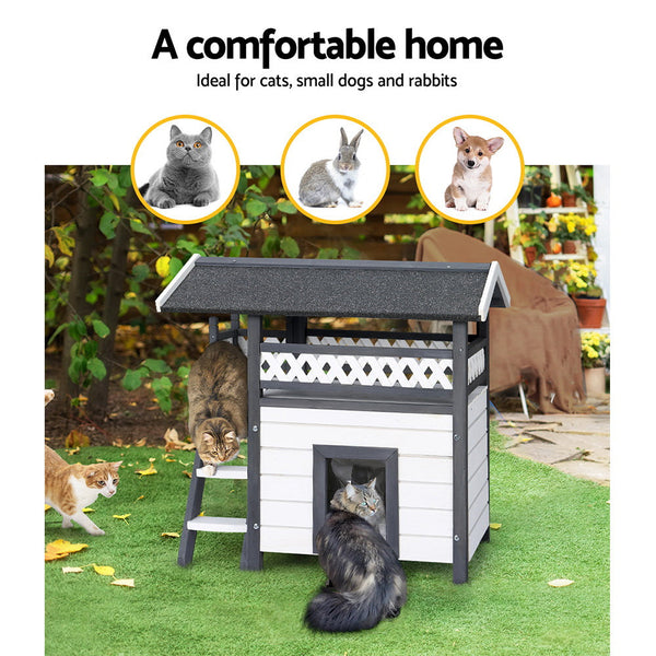 I.Pet Outdoor Cat House Shelter 77Cm X 50Cm X 73Cm Rabbit Hutch Wooden Condo Small Outdoor Cat House Small Animal Cages & Hutches