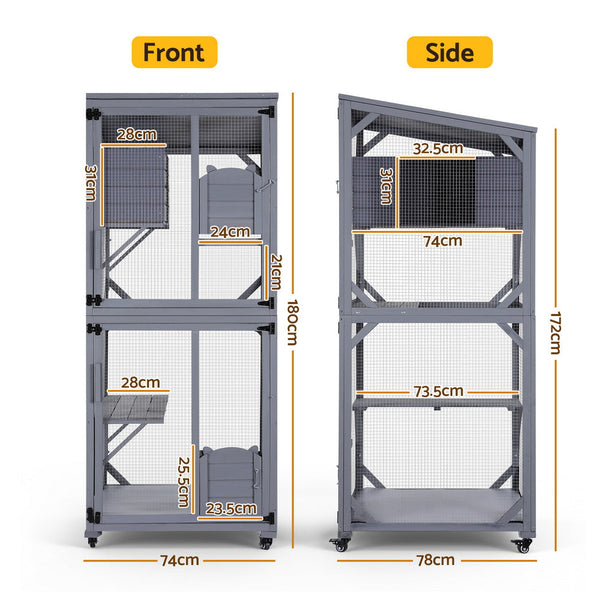 I.Pet Cat House Wooden 180Cm Rabbit Hutch Condo Small Dog Enclosure Cage Small Animal Cages & Hutches