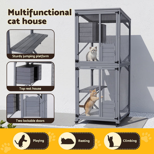 I.Pet Cat House Wooden 180Cm Rabbit Hutch Condo Small Dog Enclosure Cage Small Animal Cages & Hutches