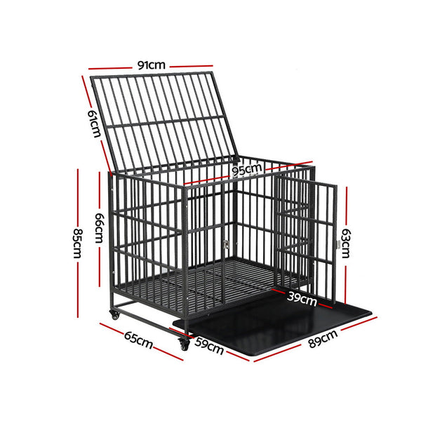 I.Pet Dog Cage Crate Large Puppy Cat Anti Bite Kennel Wheels W/Tray Metal Dog Cages