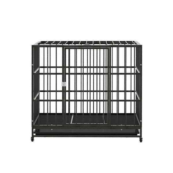 I.Pet Dog Cage Crate Large Puppy Cat Anti Bite Kennel Wheels W/Tray Metal Dog Cages