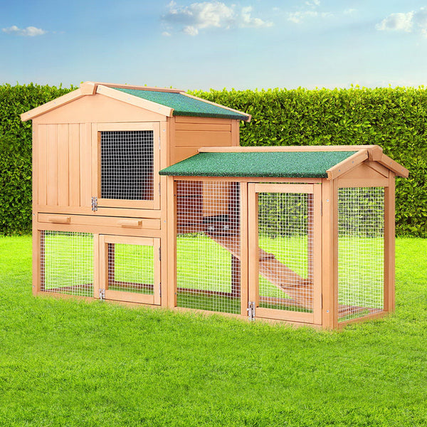 I.Pet Chicken Coop Rabbit Hutch 138Cm X 44Cm 85Cm Large House Run Cage Wooden Outdoor Small Animal Cages & Hutches