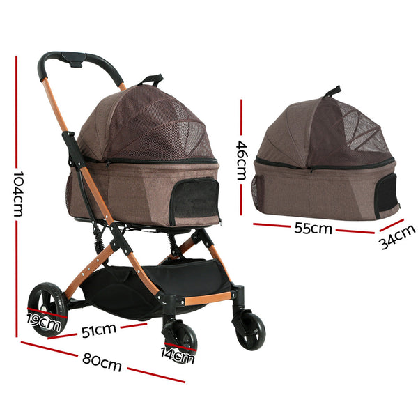 I.Pet Stroller Dog Pram Large Cat Carrier Travel Foldable 4 Wheels Pushchair Double Dog Strollers