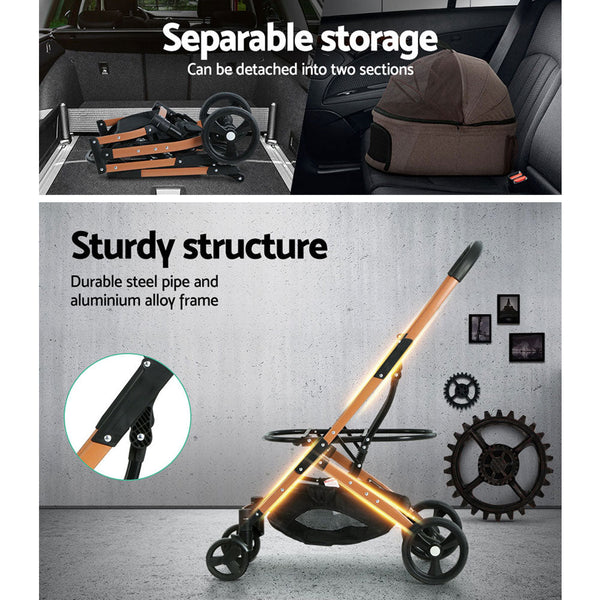 I.Pet Stroller Dog Pram Large Cat Carrier Travel Foldable 4 Wheels Pushchair Double Dog Strollers