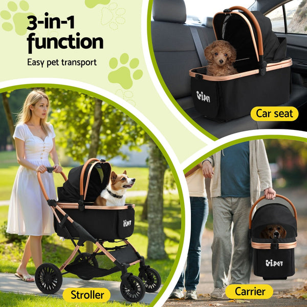 I.Pet Pet Dog Stroller Pram Large Cat Carrier Travel Pushchair Foldable 4 Wheels Dog Strollers