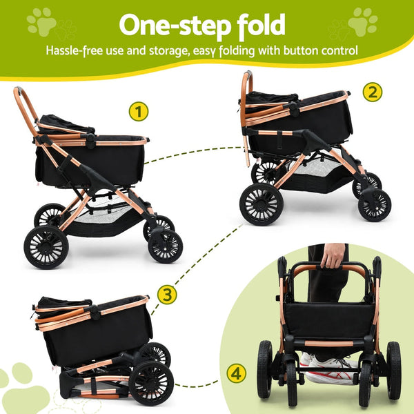 I.Pet Pet Dog Stroller Pram Large Cat Carrier Travel Pushchair Foldable 4 Wheels Dog Strollers