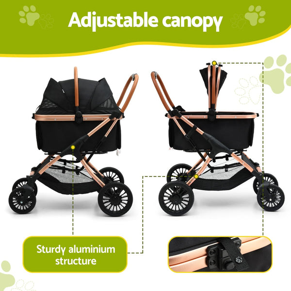 I.Pet Pet Dog Stroller Pram Large Cat Carrier Travel Pushchair Foldable 4 Wheels Dog Strollers