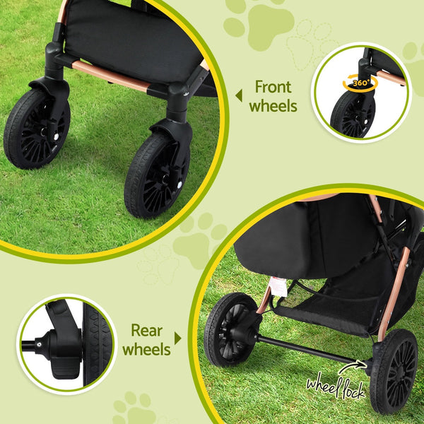 I.Pet Pet Dog Stroller Pram Large Cat Carrier Travel Pushchair Foldable 4 Wheels Dog Strollers