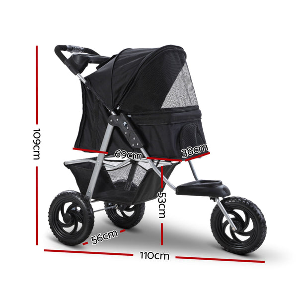 I.Pet Pet Stroller Dog Pram Large Cat Carrier Travel 3 Wheels Foldable Pushchair Dog Strollers