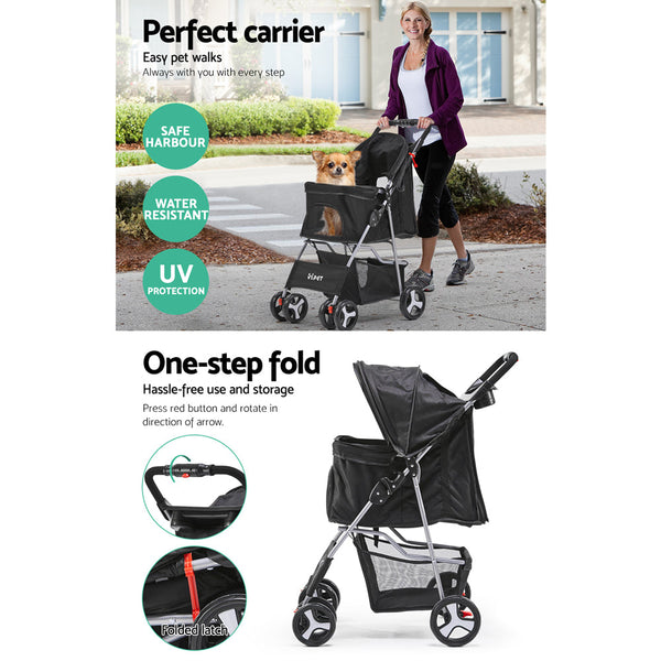 I.Pet 4 Wheel Pet Stroller Black Dog Strollers