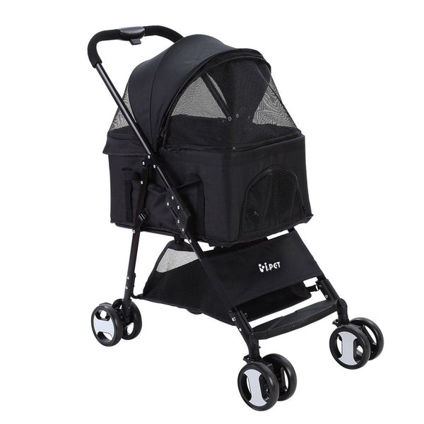 I.Pet Pet Stroller Dog Pram Cat Carrier Travel Large Pushchair Foldable 4 Wheels Black Dog Strollers