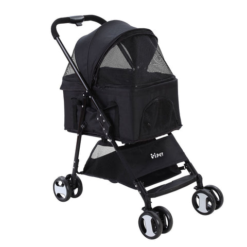 I.Pet Pet Stroller Dog Pram Cat Carrier Travel Large Pushchair Foldable 4 Wheels Black Dog Strollers