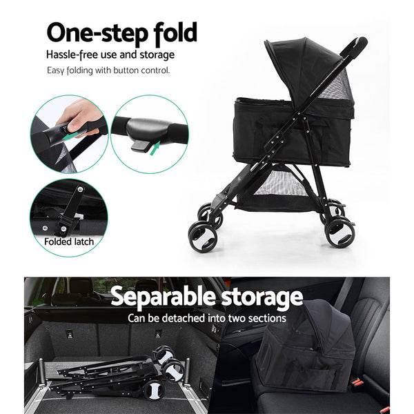 I.Pet Pet Stroller Dog Pram Cat Carrier Travel Large Pushchair Foldable 4 Wheels Black Dog Strollers