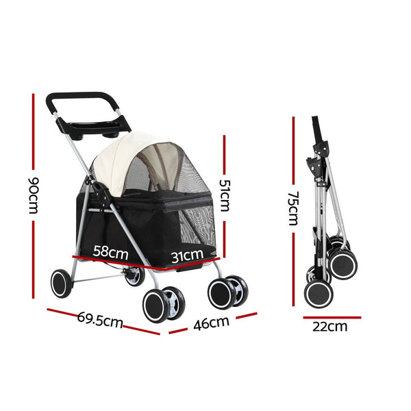 I.Pet Pet Stroller Pram Dog Cat Carrier Cage Large Travel Pushchair Foldable 4 Wheels Dog Strollers