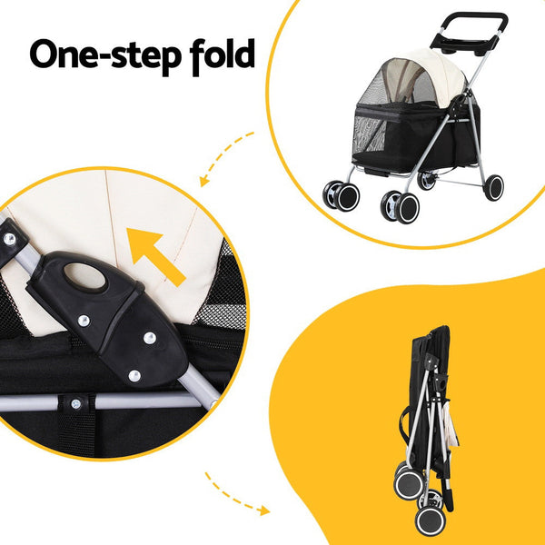 I.Pet Pet Stroller Pram Dog Cat Carrier Cage Large Travel Pushchair Foldable 4 Wheels Dog Strollers