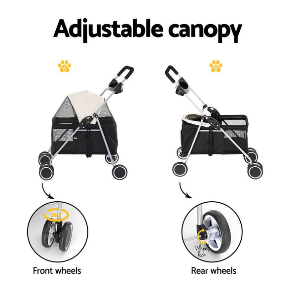 I.Pet Pet Stroller Pram Dog Cat Carrier Cage Large Travel Pushchair Foldable 4 Wheels Dog Strollers