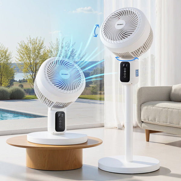 Devanti Pedestal Fan W/ Remote 3 Speed 12H Timer Height Adjustable Cooling Portable Fans