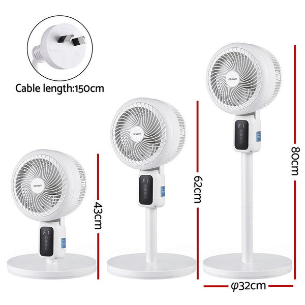 Devanti Pedestal Fan W/ Remote 3 Speed 12H Timer Height Adjustable Cooling Portable Fans