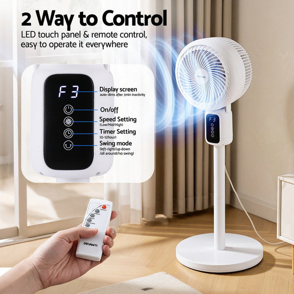 Devanti Pedestal Fan W/ Remote 3 Speed 12H Timer Height Adjustable Cooling Portable Fans