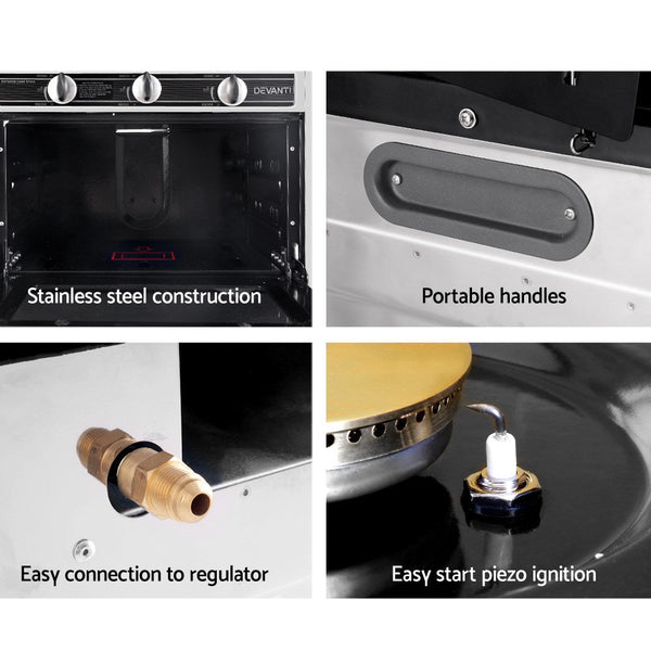 Devanti Portable Gas Oven Lpg Silver Camping Stoves Ovens & Bbqs