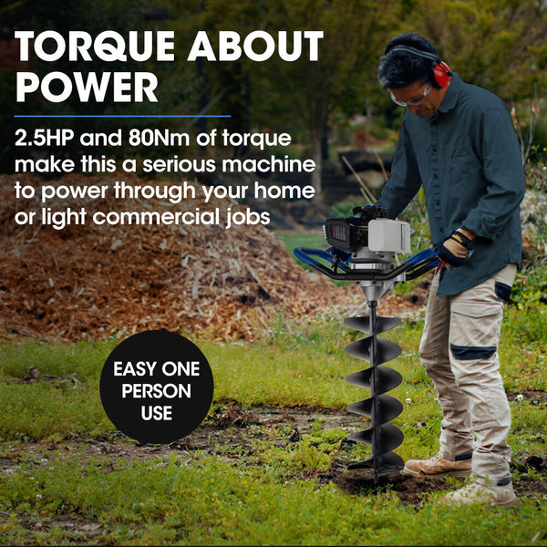 Powerblade Pd750 52Cc Stroke Petrol Post Hole Digger 200Mm Auger W/ 600Mm Extension Shaft Post Hole Diggers & Augers