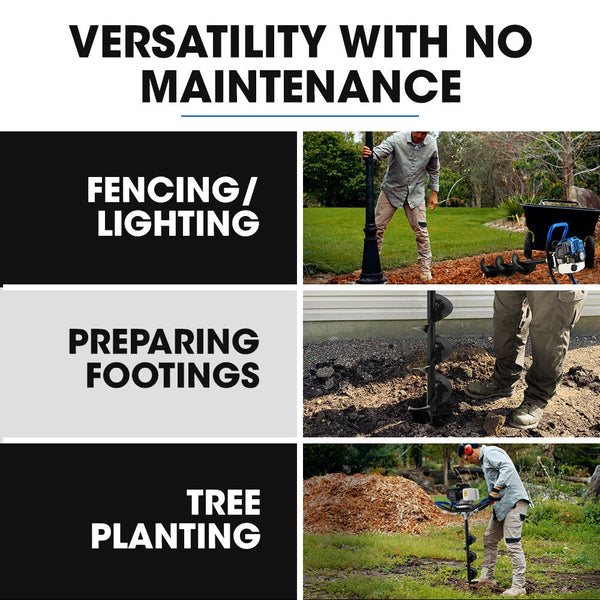 Powerblade Pd750 52Cc Stroke Petrol Post Hole Digger 200Mm Auger W/ 600Mm Extension Shaft Post Hole Diggers & Augers