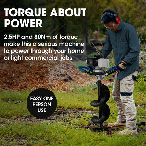 Powerblade Pd950 52Cc Stroke Petrol Post Hole Digger W/ 3 Auger Bits 600Mm Extension Shaft Post Hole Diggers & Augers