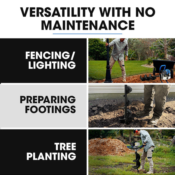 Powerblade Pd950 52Cc Stroke Petrol Post Hole Digger W/ 3 Auger Bits 600Mm Extension Shaft Post Hole Diggers & Augers